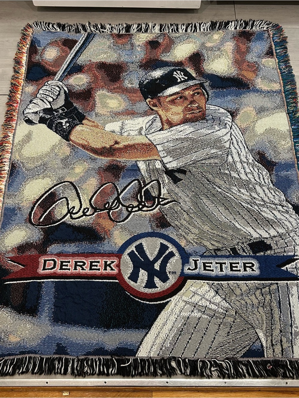 Vintage Derek Jeter Yankees Woven Tapestry Throw Blanket 43x54 Northwest Company